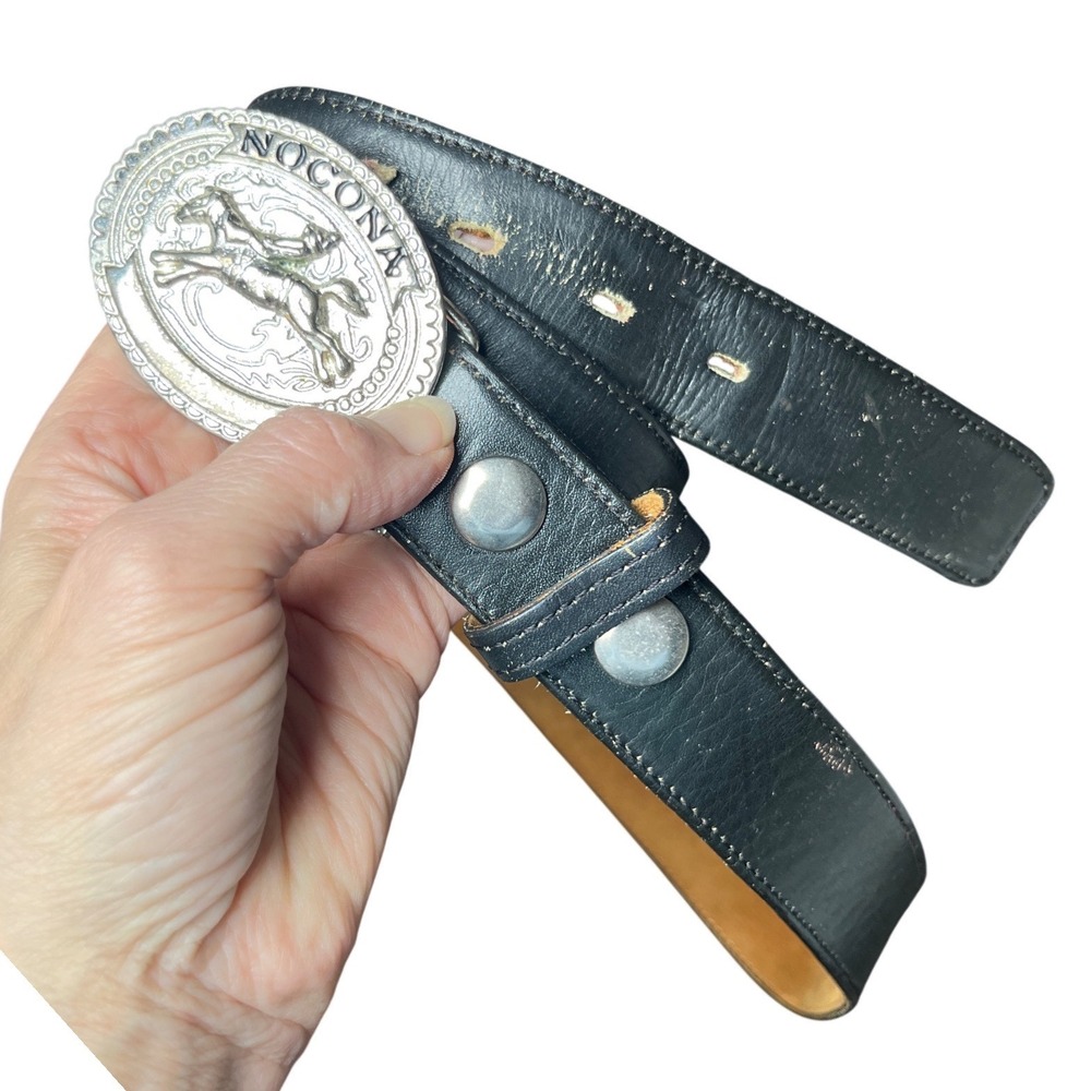 Nocona Western Leather Belt Bucking Bronco Solid Brass Buckle Black Sz 40